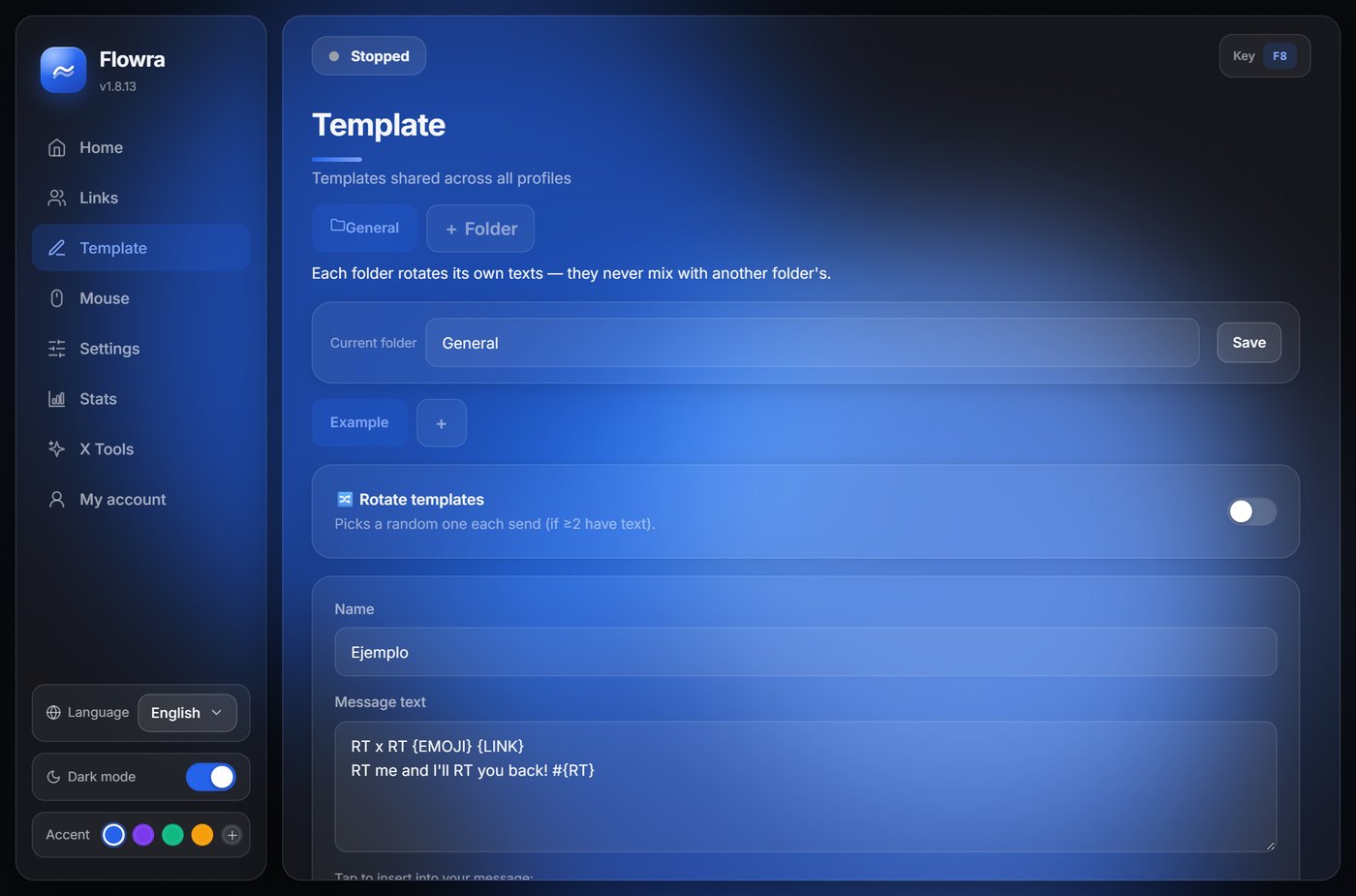Flowra — Template editor with placeholders and spintax